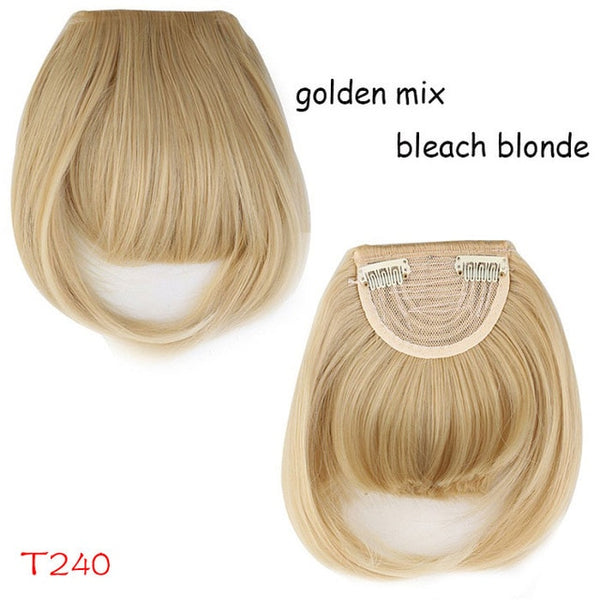 SNOILITE 8" Black Brown Blonde Fake Fringe Clip In blunt Bangs Hair Extensions With High Temperature Synthetic Fiber