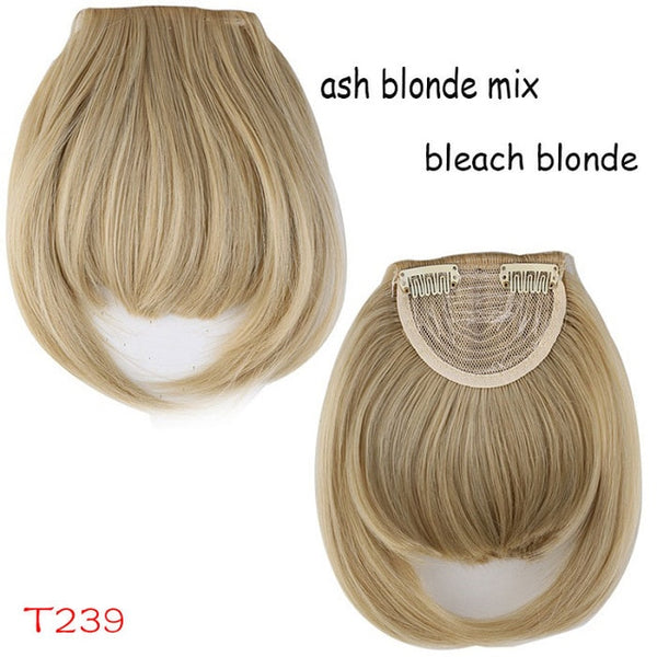 SNOILITE 8" Black Brown Blonde Fake Fringe Clip In blunt Bangs Hair Extensions With High Temperature Synthetic Fiber