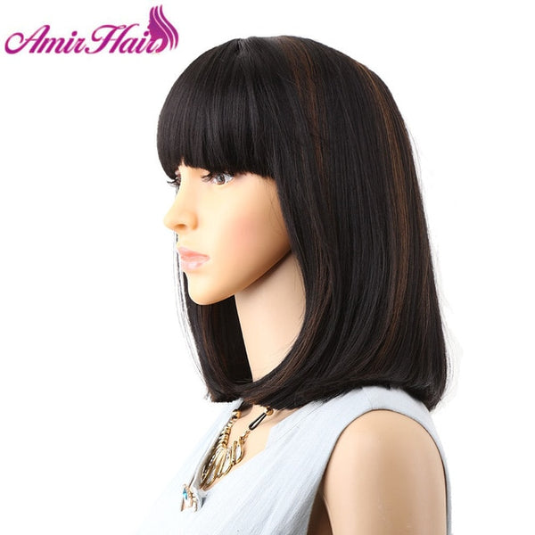 Amir Straight Black Synthetic Wigs With Bangs For Women Medium Length Hair Bob Wig Heat Resistant bobo Hairstyle Cosplay wigs