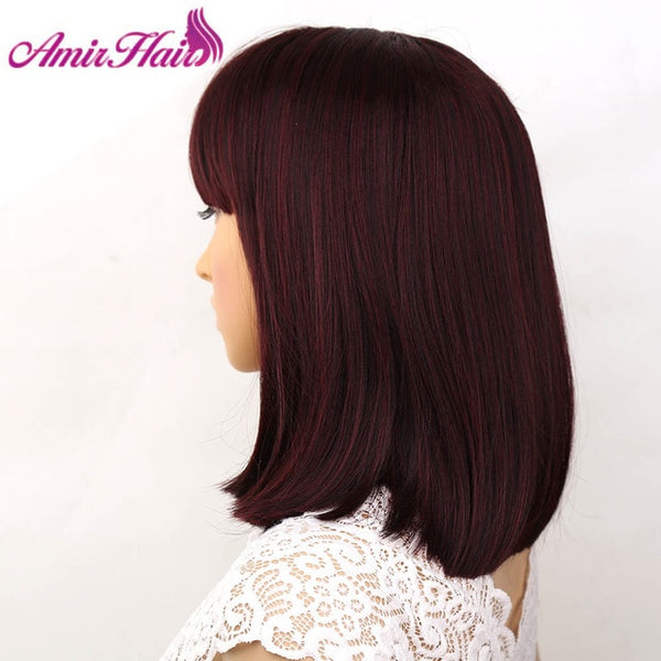 Amir Straight Black Synthetic Wigs With Bangs For Women Medium Length Hair Bob Wig Heat Resistant bobo Hairstyle Cosplay wigs