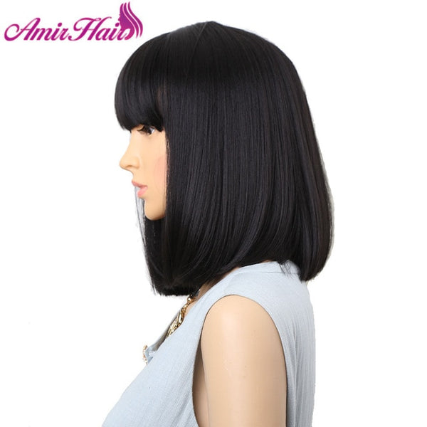 Amir Straight Black Synthetic Wigs With Bangs For Women Medium Length Hair Bob Wig Heat Resistant bobo Hairstyle Cosplay wigs