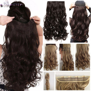 S-noilite 28" One Piece Long Clip in Hair Extension half full head real natural remy hair Extentions Curly Synthetic Hairpiece