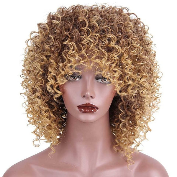 AISI HAIR Afro Kinky Curly Wig Mixed Brown and Ombre Blonde Synthetic Wig Natural Black Hair for Women Heat Resistant Hairs