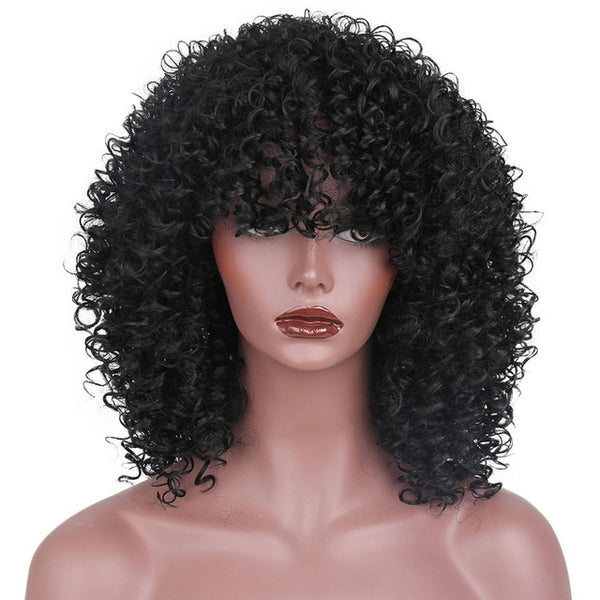 AISI HAIR Afro Kinky Curly Wig Mixed Brown and Ombre Blonde Synthetic Wig Natural Black Hair for Women Heat Resistant Hairs