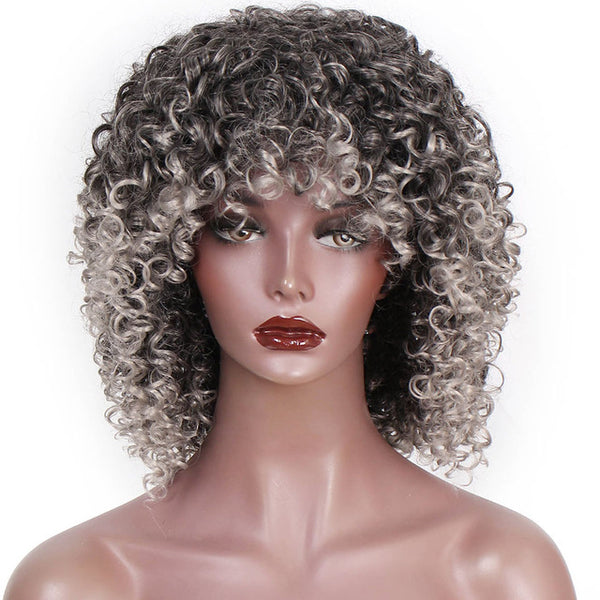 AISI HAIR Afro Kinky Curly Wig Mixed Brown and Ombre Blonde Synthetic Wig Natural Black Hair for Women Heat Resistant Hairs