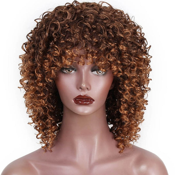 AISI HAIR Afro Kinky Curly Wig Mixed Brown and Ombre Blonde Synthetic Wig Natural Black Hair for Women Heat Resistant Hairs