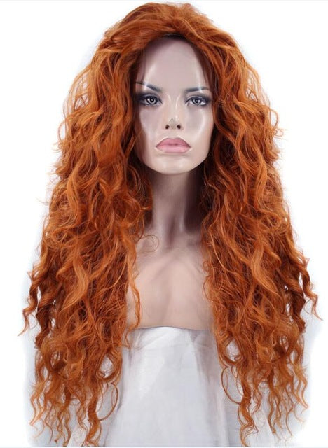 ANOGOL BEAUTY Hair Cap+ Free Part Long Deep Wave Orange High Temperature Fiber Brave Merida Synthetic Cosplay Wig For Halloween