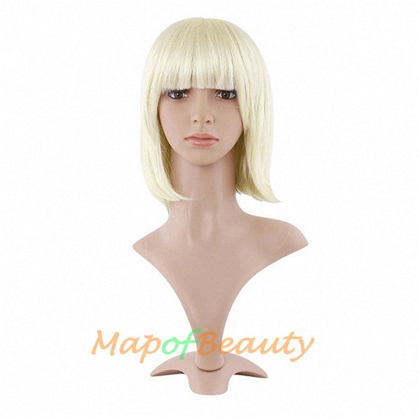 MapofBeauty Short Straight Hair Synthetic Black Brown White Blonde 12" 9 color Cosplay Bob Wig Bangs Heat Resistant Women Peruca