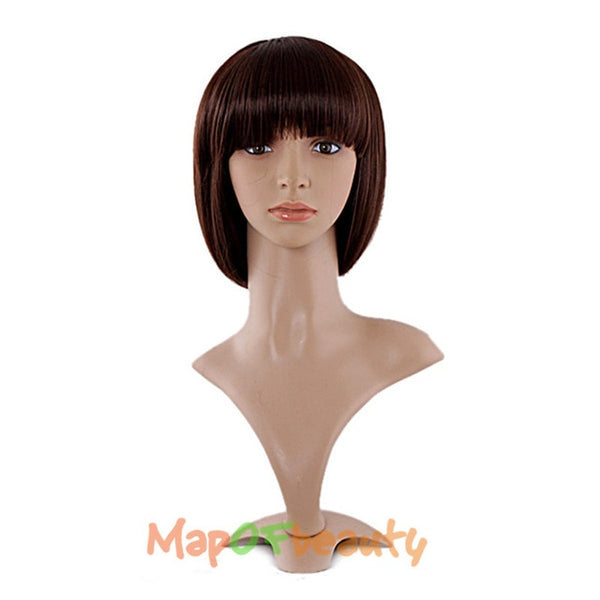 MapofBeauty Short Straight Hair Synthetic Black Brown White Blonde 12" 9 color Cosplay Bob Wig Bangs Heat Resistant Women Peruca