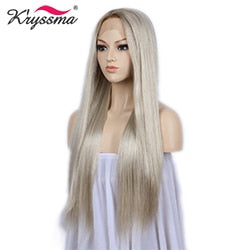 Blonde Wig Ombre Synthetic Lace Front Wigs for Women Brown Roots Natural Straight Long Light Blonde Platinum Wig Heat OK 24"