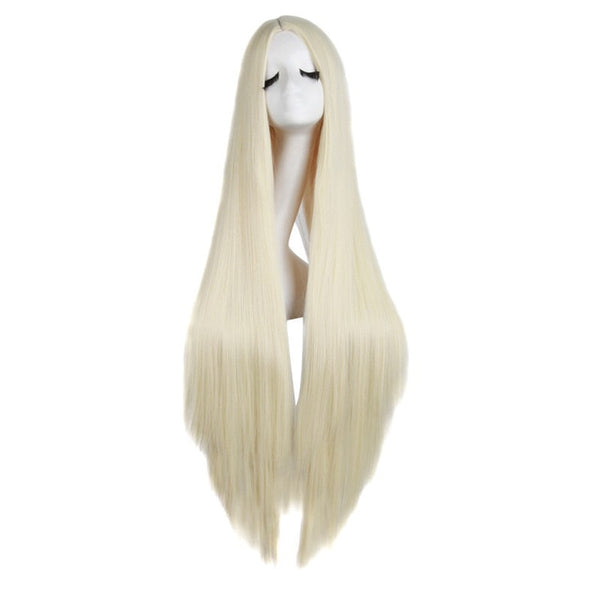 Long Straight Hair 40" 100cm Cosplay Wig Black White Brown 4 Colors Heat Resistant Synthetic Wigs Women Ladies Party MapofBeauty