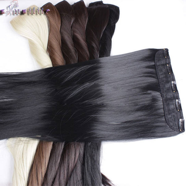 s-noilite 26 inch(66cm) Long Straight Synthetic Extensions Clip in Hair Extension 100% Real Natural Heat Resistant Hairpiece