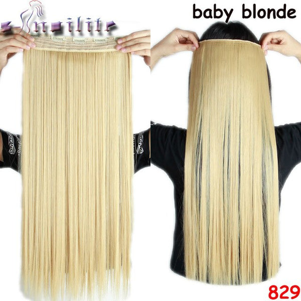 s-noilite 26 inch(66cm) Long Straight Synthetic Extensions Clip in Hair Extension 100% Real Natural Heat Resistant Hairpiece