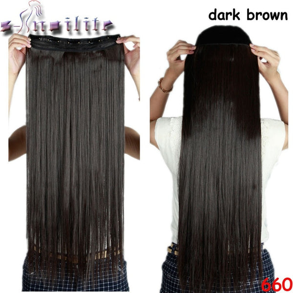 s-noilite 26 inch(66cm) Long Straight Synthetic Extensions Clip in Hair Extension 100% Real Natural Heat Resistant Hairpiece