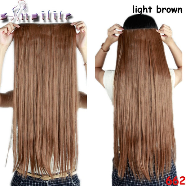 s-noilite 26 inch(66cm) Long Straight Synthetic Extensions Clip in Hair Extension 100% Real Natural Heat Resistant Hairpiece