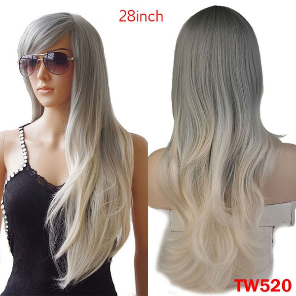 SNOILITE Long wavy Party Cosplay Wig Heat Resistant Fiber Women Natural Real Synthetic Hair Full Head Wigs Natural Color