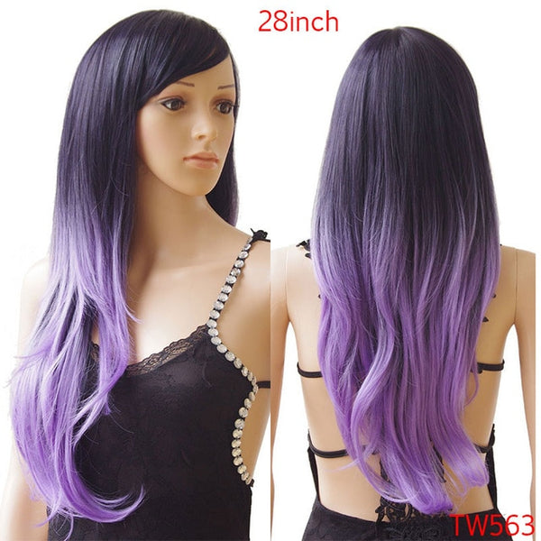 SNOILITE Long wavy Party Cosplay Wig Heat Resistant Fiber Women Natural Real Synthetic Hair Full Head Wigs Natural Color