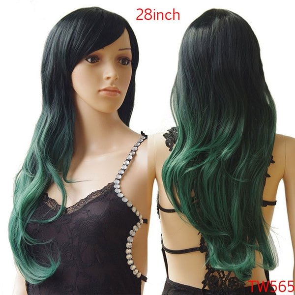 SNOILITE Long wavy Party Cosplay Wig Heat Resistant Fiber Women Natural Real Synthetic Hair Full Head Wigs Natural Color