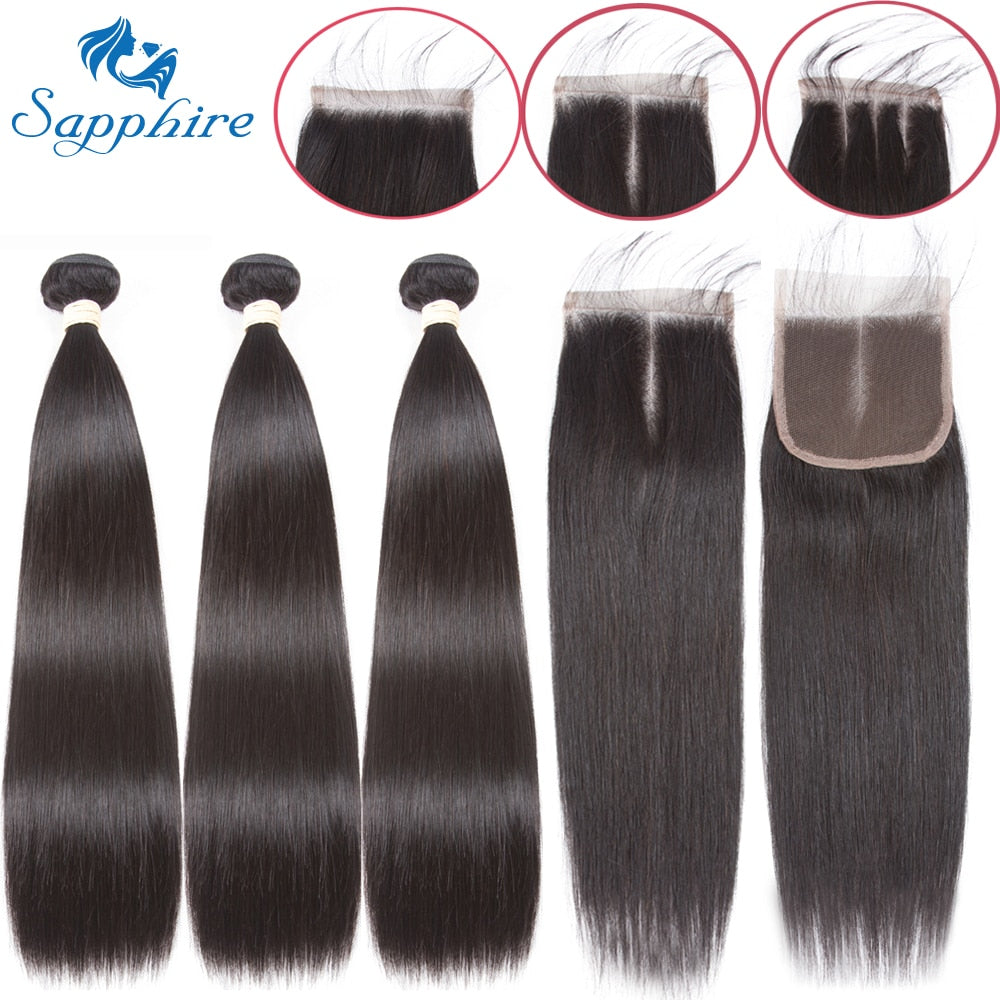 Sapphire Straight Bundles With Closure Brazilian Hair Weave Bundles With Closure Human Hair Bundles With Closure Hair Extension