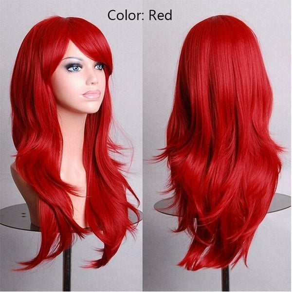 SNOILITE Women 23inch Halloween Wig Synthetic Hair Long wavy Cosplay Wigs Purple Natural Black Pink Red White Orange Blonde