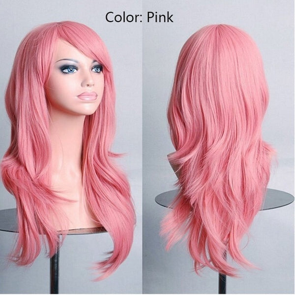 SNOILITE Women 23inch Halloween Wig Synthetic Hair Long wavy Cosplay Wigs Purple Natural Black Pink Red White Orange Blonde