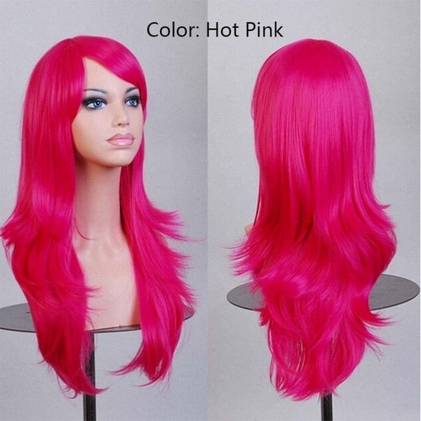 SNOILITE Women 23inch Halloween Wig Synthetic Hair Long wavy Cosplay Wigs Purple Natural Black Pink Red White Orange Blonde