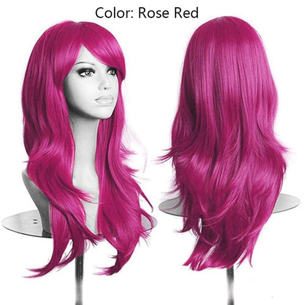 SNOILITE Women 23inch Halloween Wig Synthetic Hair Long wavy Cosplay Wigs Purple Natural Black Pink Red White Orange Blonde