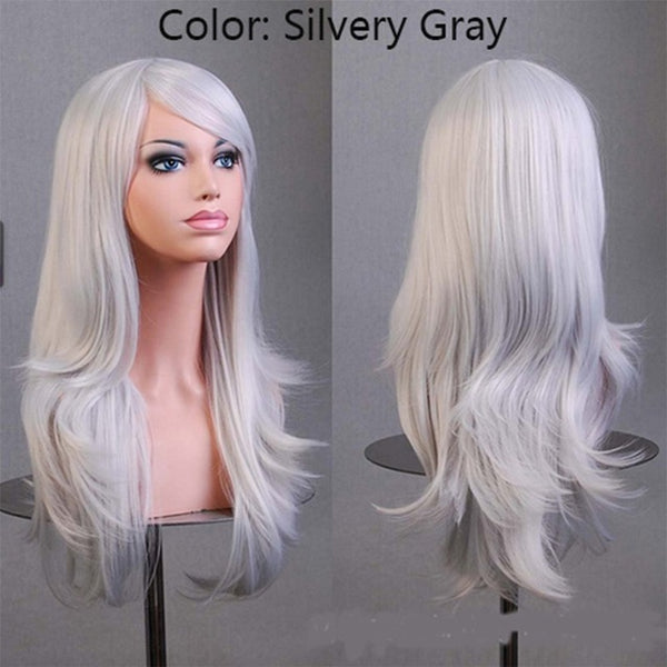 SNOILITE Women 23inch Halloween Wig Synthetic Hair Long wavy Cosplay Wigs Purple Natural Black Pink Red White Orange Blonde