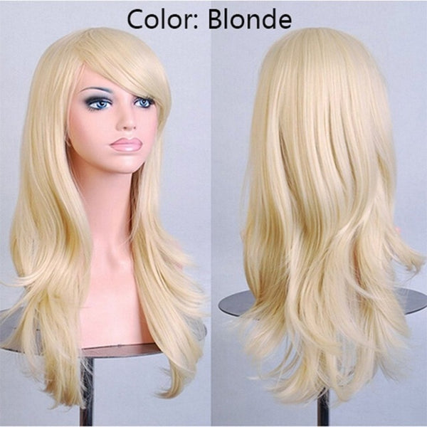 SNOILITE Women 23inch Halloween Wig Synthetic Hair Long wavy Cosplay Wigs Purple Natural Black Pink Red White Orange Blonde