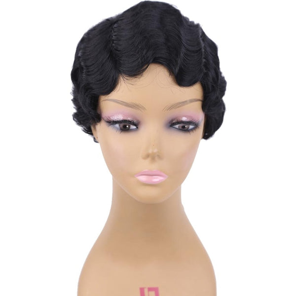 Amir Short Wigs for American Women Black Short Synthetic Wig Cosplay Perruque Short Curly Hair Wig Drawstring with combs inside