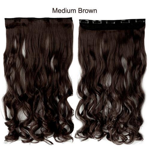 SNOILITE 18" 5 clips on Curly Thick Hairpiece clip ins Hair Extensions Heat Resistant Fiber Synthetic Hair for women Party