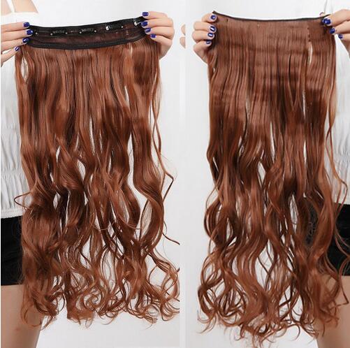 SNOILITE 18" 5 clips on Curly Thick Hairpiece clip ins Hair Extensions Heat Resistant Fiber Synthetic Hair for women Party