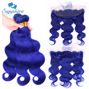 Sapphire Hair Malaysian Human Hair Bundles With Lace Frontal Closure Body wave Hair 3 Human Hair Bundles With 13*4 Lace Frontal