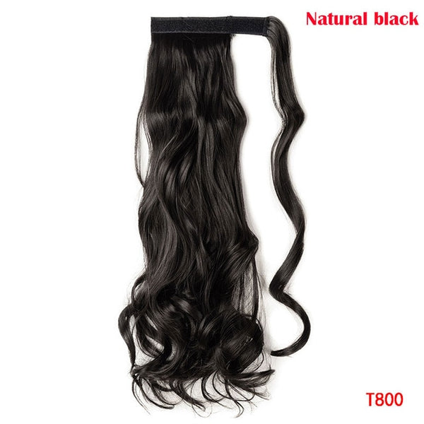 SNOILITE 43CM Long Wavy Real Natural Ponytail Clip in Pony tail Hair Extensions Wrap Around on Synthetic Hair Piece for human