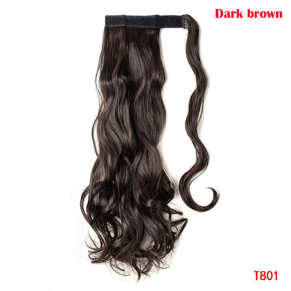 SNOILITE 43CM Long Wavy Real Natural Ponytail Clip in Pony tail Hair Extensions Wrap Around on Synthetic Hair Piece for human