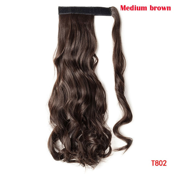 SNOILITE 43CM Long Wavy Real Natural Ponytail Clip in Pony tail Hair Extensions Wrap Around on Synthetic Hair Piece for human