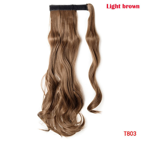 SNOILITE 43CM Long Wavy Real Natural Ponytail Clip in Pony tail Hair Extensions Wrap Around on Synthetic Hair Piece for human