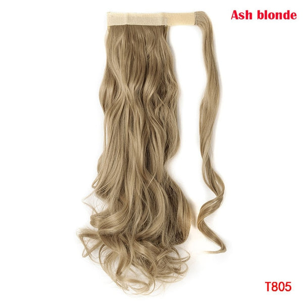 SNOILITE 43CM Long Wavy Real Natural Ponytail Clip in Pony tail Hair Extensions Wrap Around on Synthetic Hair Piece for human