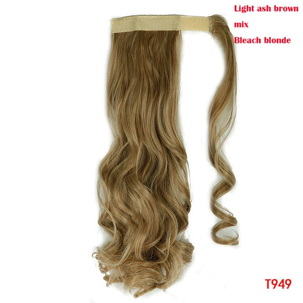 SNOILITE 43CM Long Wavy Real Natural Ponytail Clip in Pony tail Hair Extensions Wrap Around on Synthetic Hair Piece for human