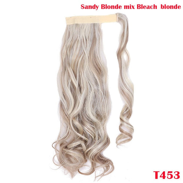 SNOILITE 43CM Long Wavy Real Natural Ponytail Clip in Pony tail Hair Extensions Wrap Around on Synthetic Hair Piece for human