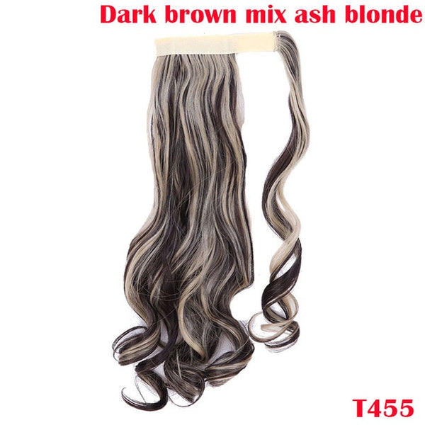 SNOILITE 43CM Long Wavy Real Natural Ponytail Clip in Pony tail Hair Extensions Wrap Around on Synthetic Hair Piece for human