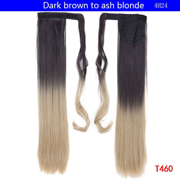 SNOILITE 24" Long Straight Clip In Hair Tail False Hair Ponytail Hairpiece With Hairpins Synthetic Hair Pony Tail Hair Extension