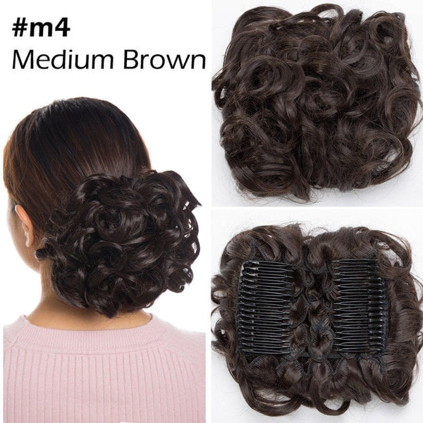 S-noilite Elastic Rubber Band Net Curly Chignon With Two Plastic Combs Updo Cover Hair Bun Afro Chignon Hair Synthetic Hairpiece