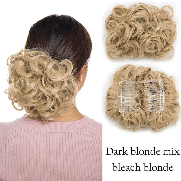 S-noilite Elastic Rubber Band Net Curly Chignon With Two Plastic Combs Updo Cover Hair Bun Afro Chignon Hair Synthetic Hairpiece