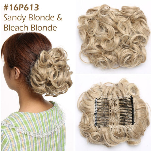 S-noilite Elastic Rubber Band Net Curly Chignon With Two Plastic Combs Updo Cover Hair Bun Afro Chignon Hair Synthetic Hairpiece