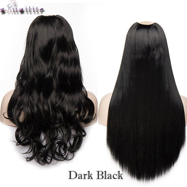 s-nolilite 180-200g Natural U-Part Synthetic Hair Extension 7 Clips Ins One Piece Straight Curly 3/4 Full Head Wig False Hair