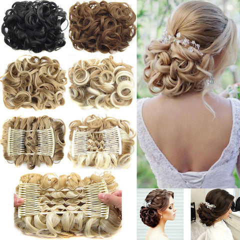 S-noilite 16Colors Short Synthetic Hair Big Bun Chignon Two Plastic Comb Clips in Hair Extension Hairpiece Accessories