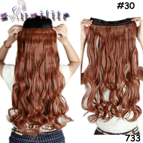 s-noilite 24 inch(61cm) Long Curly Wavy Women Clip in Hair Extensions Black Brown High Tempreture Synthetic Fake Hair piece