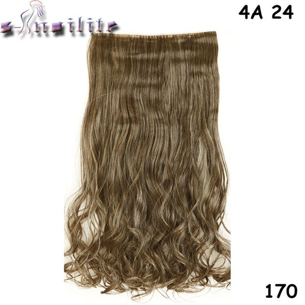 s-noilite 24 inch(61cm) Long Curly Wavy Women Clip in Hair Extensions Black Brown High Tempreture Synthetic Fake Hair piece