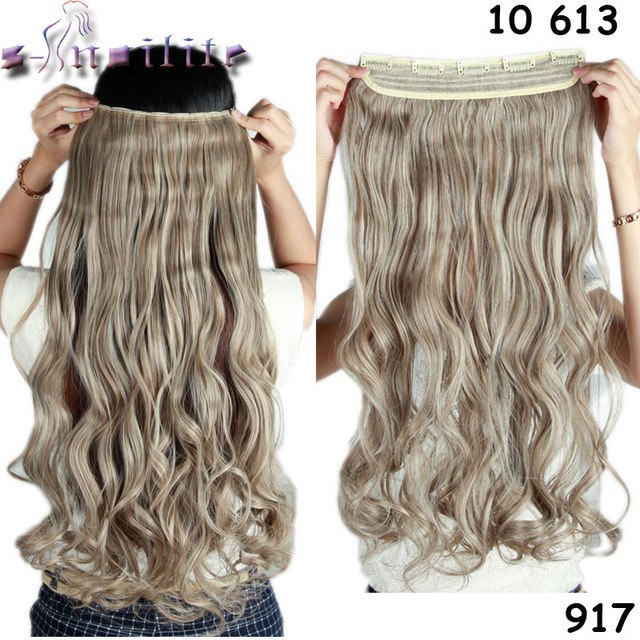 s-noilite 24 inch(61cm) Long Curly Wavy Women Clip in Hair Extensions Black Brown High Tempreture Synthetic Fake Hair piece